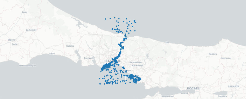 Sample vessel positions by the Bosphorus