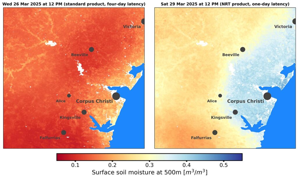 Spire's soil moisture product showing data over South Texas