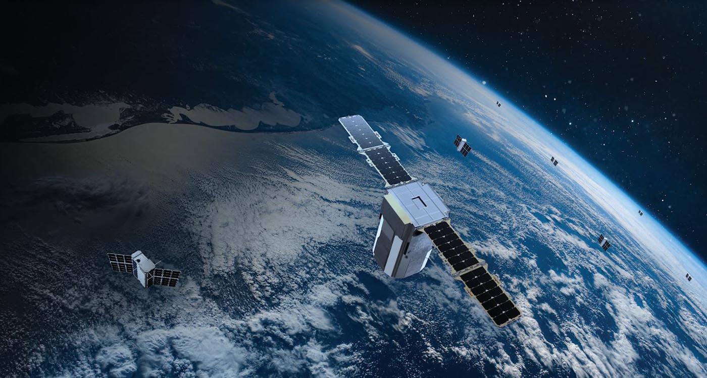 Spire satellite constellation in space