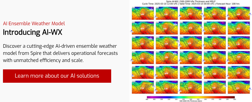 AI Ensemble Weather Model Introducing AI-WX Discover a cutting-edge AI-driven ensemble weather model from Spire that delivers operational forecasts with unmatched efficiency and scale. &nbsp;
